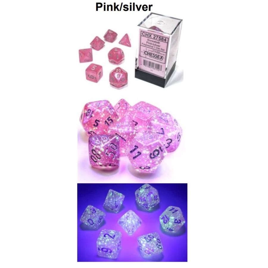 7PC DICE SET BOREALIS LUMINARY PINK
