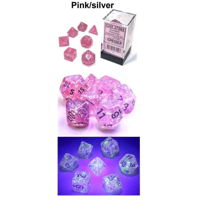 7PC DICE SET BOREALIS LUMINARY PINK