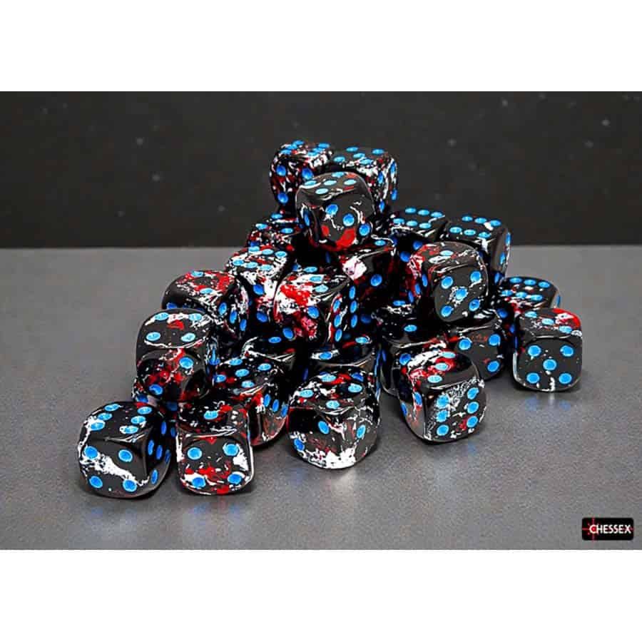 BRUSHED d6 Block 12mm DARK SIDE with BLUE 36ct