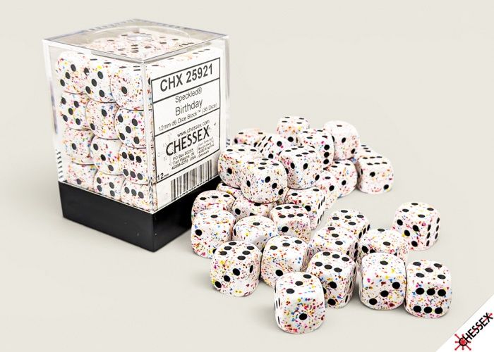SPECKLED DICE: 12MM D6 36ct BIRTHDAY
