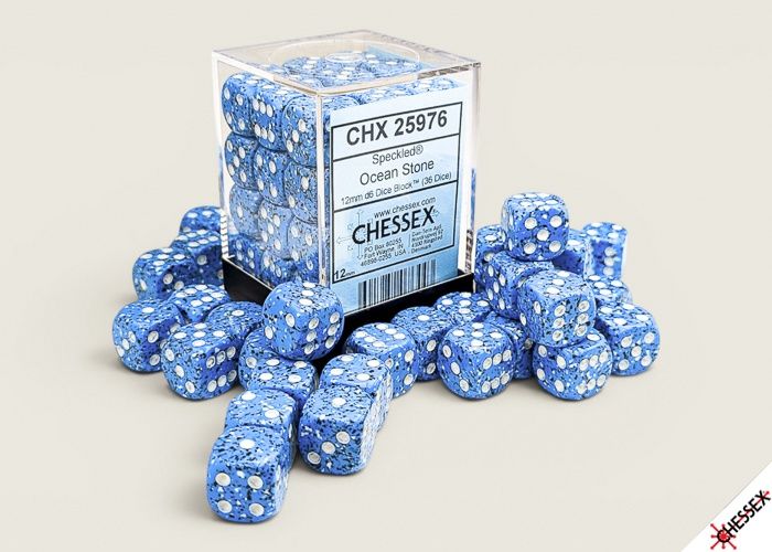 SPECKLED DICE: 12MM D6 36ct OCEAN STONE