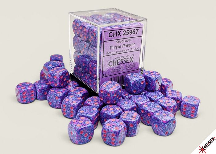 SPECKLED DICE: 12MM D6 36ct PURPLE PASSION