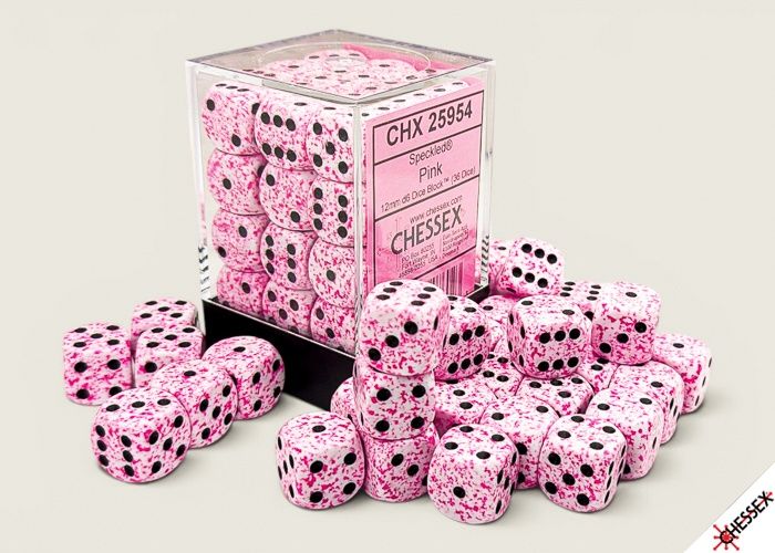 SPECKLED DICE: 12MM D6 36ct PINK