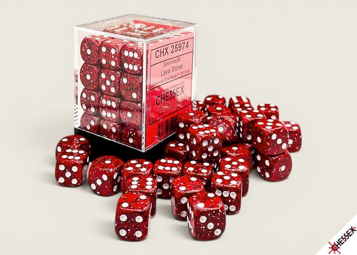 SPECKLED DICE: 12MM D6 36ct LAVA STONE