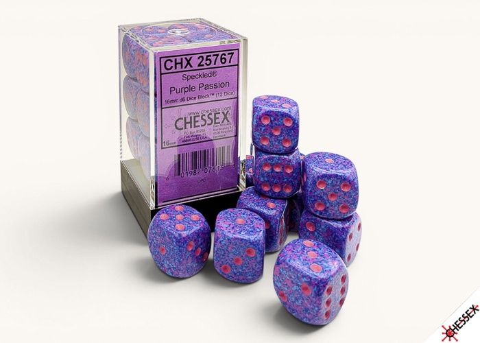 SPECKLED DICE: 16MM D6 12ct PURPLE PASSION