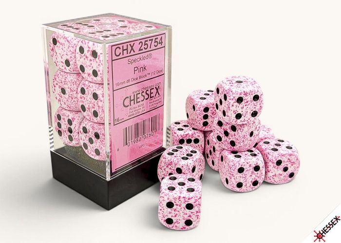 SPECKLED DICE: 16MM D6 12ct PINK