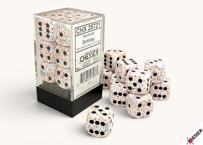 SPECKLED DICE: 16MM D6 12ct BIRTHDAY