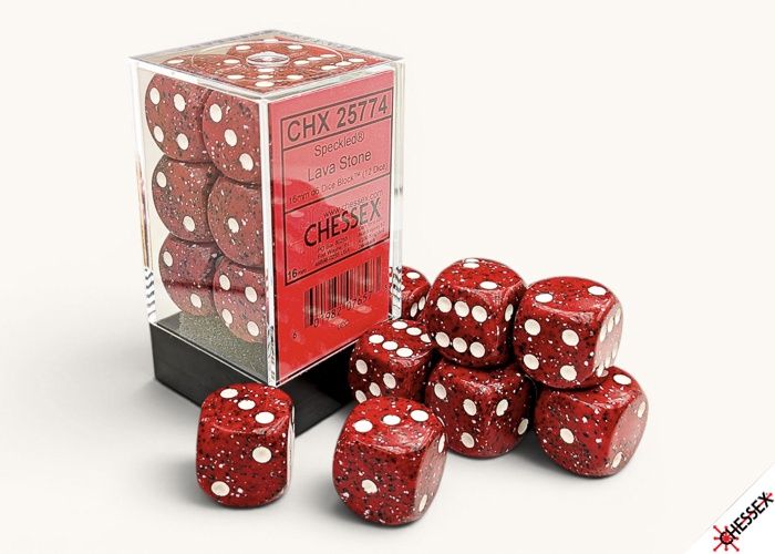 SPECKLED DICE: 16MM D6 12ct LAVA STONE