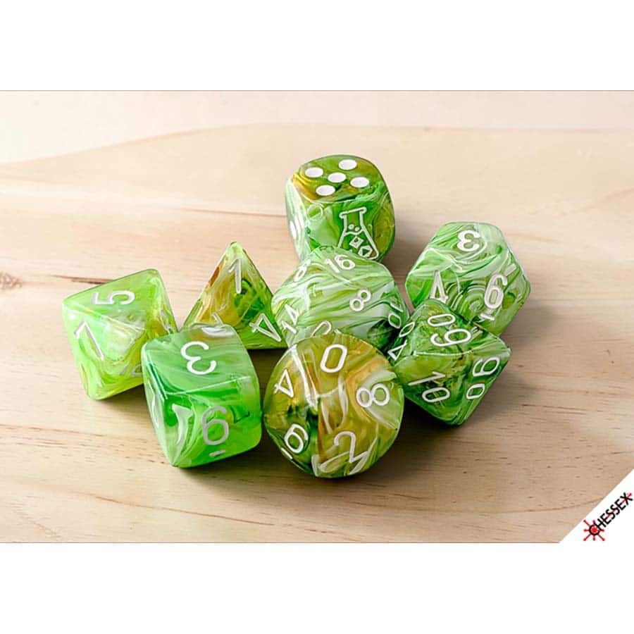LAB DICE 7ct (SER 10): MARBLE SOUR GREEN/WHITE