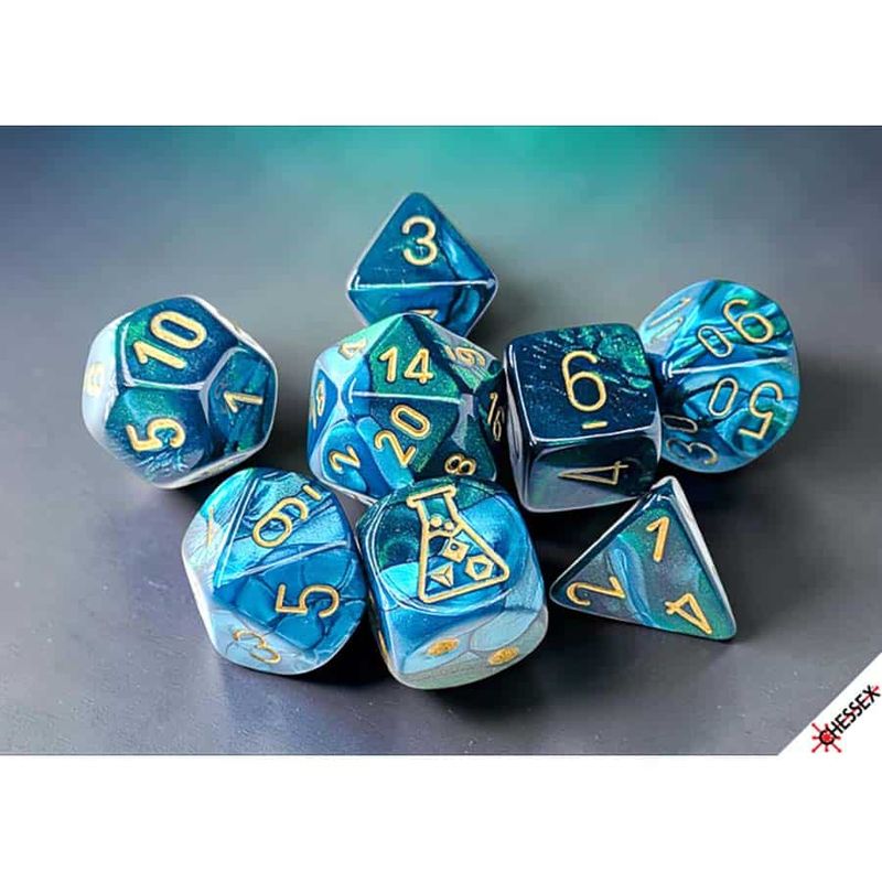 LAB DICE 7ct (SER 10): GEMINI GREEN-TEAL/GOLD