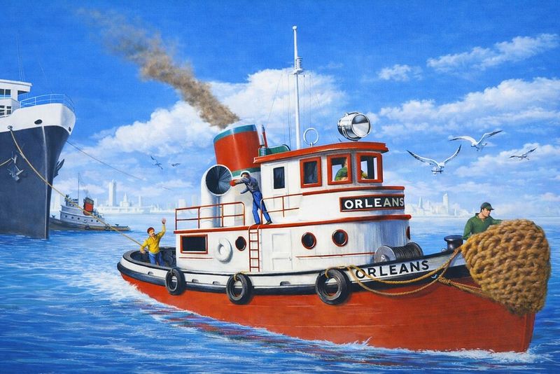 1/160 Waterfront Harbor Tug Boat
