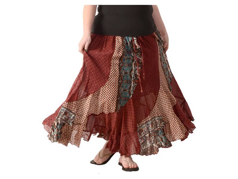 FESTIVAL  PRINTED COTTON SWIRL-STYLE XL PATCHWORK SKIRT