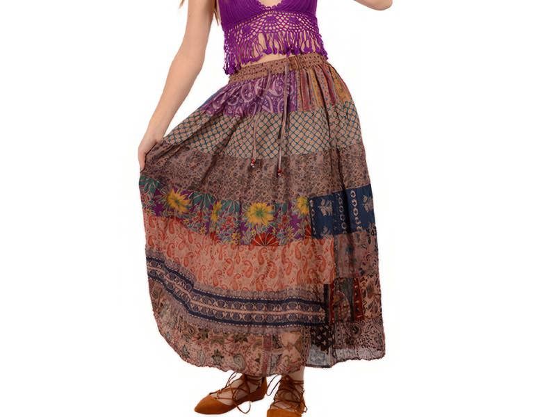 OVERDYED TIERED PATCHWORK COTTON SKIRT