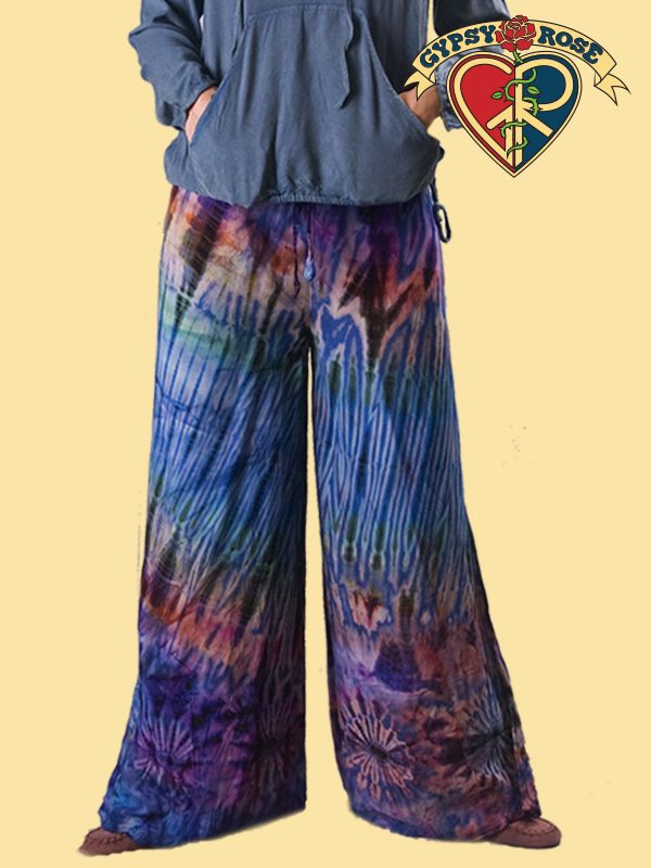 Tye Dye Rayon Flare Leg Pants, Size: S/M