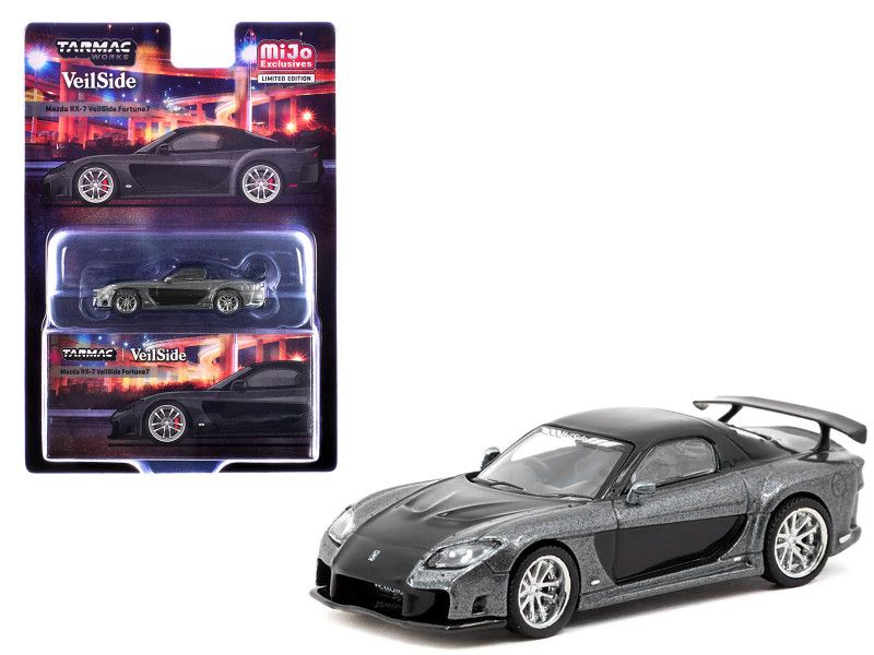 Mazda RX-7 "VeilSide Fortune7" RHD (Right Hand Drive) Gray Metallic and Black "Global64" Series 1/64 Diecast Model Car by Tarmac Works Mazda RX-7 "VeilSide Fortune7" RHD (Right Hand Drive) Gray Metallic and Black "Global64" Series 1/64 Diecast Model Car by Tarmac Works