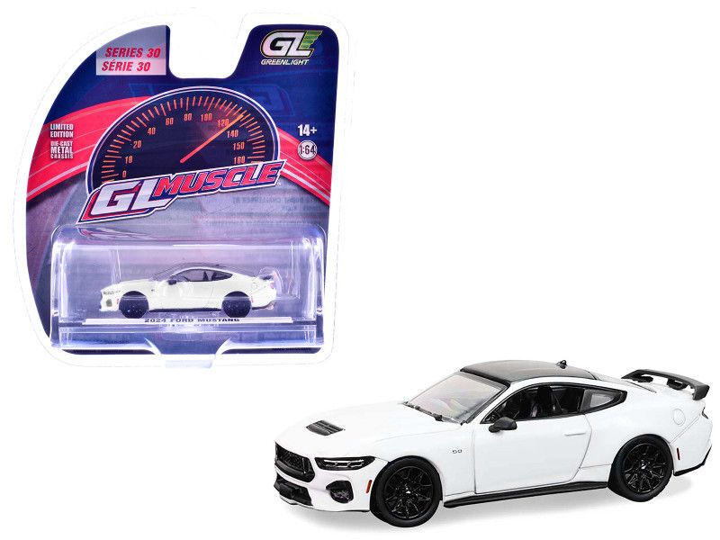 2024 Ford Mustang Oxford White with Black Top "GreenLight Muscle" Series 30 1/64 Diecast Model Car by Greenligh