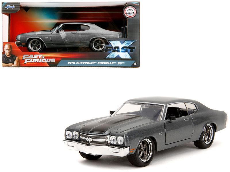 1970 Chevrolet Chevelle SS Gray Metallic with Black Stripes "Fast &amp; Furious" (2009) Movie "Fast &amp; Furious" Series 1/24 Diecast Model Car by Jada