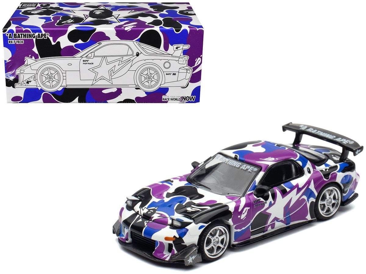 Mazda RX-7 (FD3S) RHD (Right Hand Drive) "BAPE (A Bathing Ape)" Purple Camouflage 1/64 Diecast Model Car by Pop Race