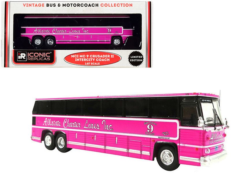 1980 MCI MC-9 Crusader II Intercity Coach Bus Pink "Allstate Charter Lines Inc." "Vintage Bus &amp; Motorcoach Collection" 1/87 (HO) Diecast Model by Iconic Replicas