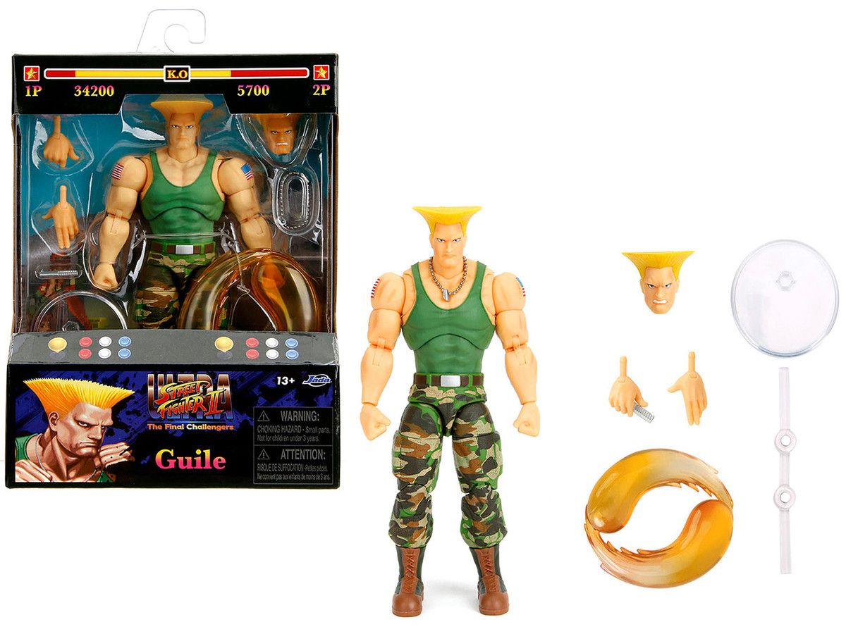 Guile 6" Moveable Figure with Accessories and Alternate Head and Hands "Ultra Street Fighter II: The Final Challengers" (2017) Video Game Model by Jada Guile 6" Moveable Figure with Accessories and Alternate Head and Hands "Ultra Street Fighter II: The Final Challengers" (2017) Video Game Model by Jada