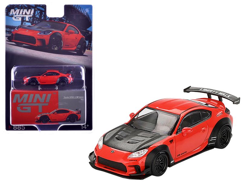 Toyota GR86 Liberty Walk Red with Carbon Hood – Limited Edition 1/64 Mini GT Diecast