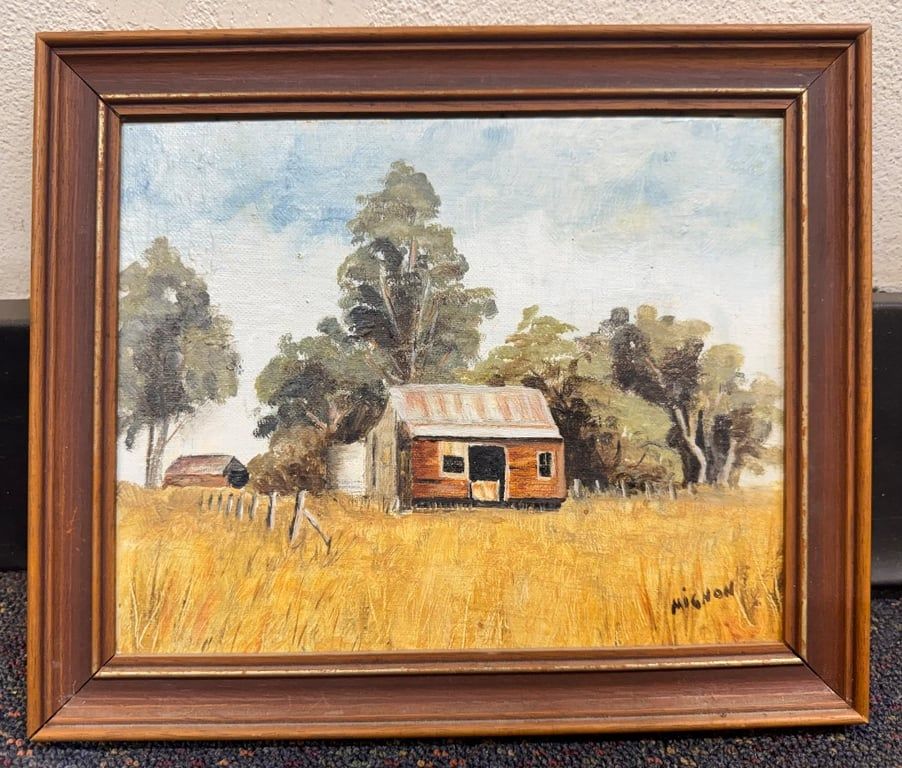 Original Oil Painting - Australian Farm Shed - Signed Mignon Wanstall - Rustic Australiana - Framed