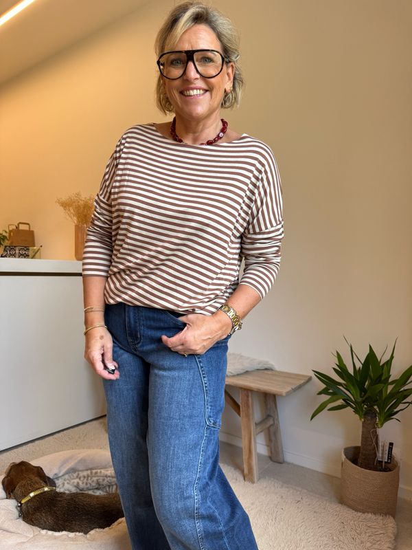 Anja bruin ecru lange mouw
