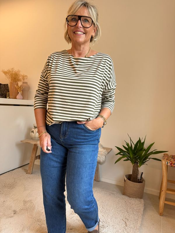 Anja kaki beige lange mouw