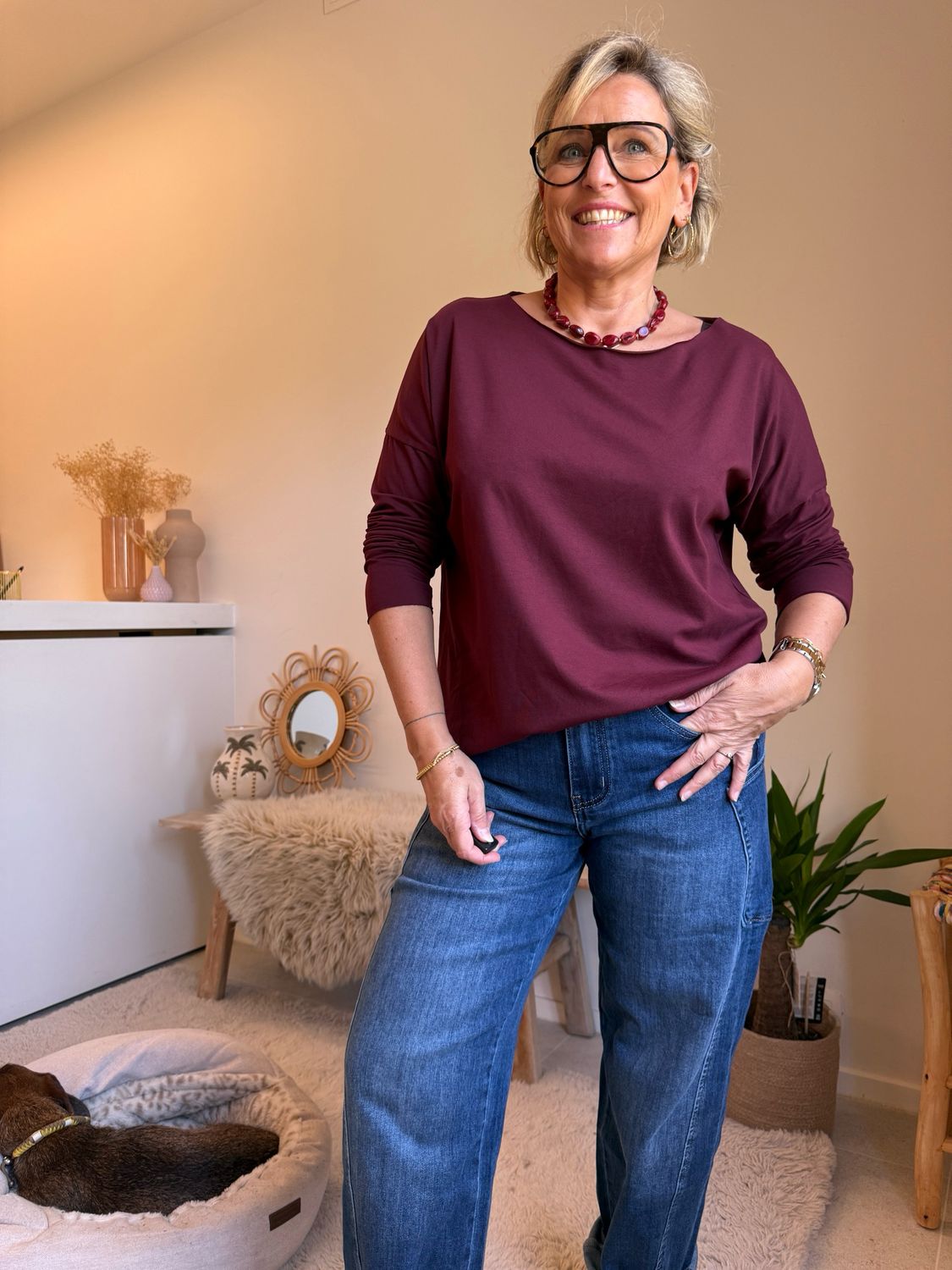 Anja bordeaux lange mouw