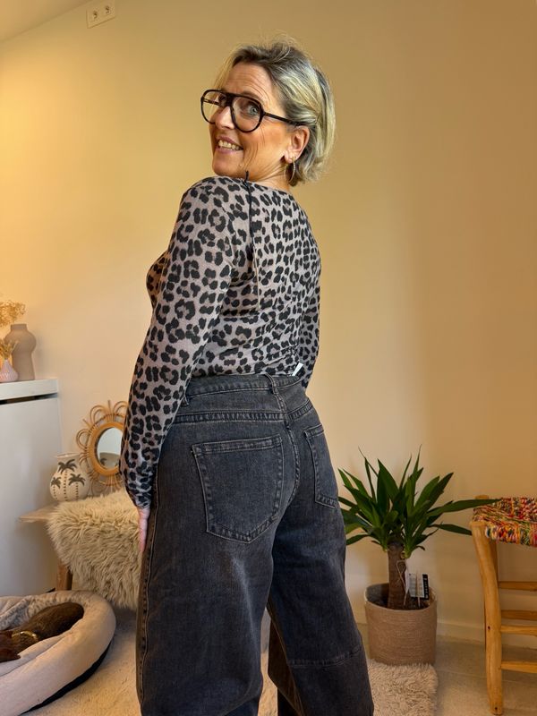 Maud kasjmier taupe zwart leopard