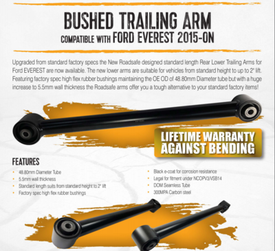 FORD EVEREST PAIR OF REAR LOWER BUSHED TRAILING ARMS SUIT 2015-ON. LIFETIME WARRANTY AGAINST BENDING !