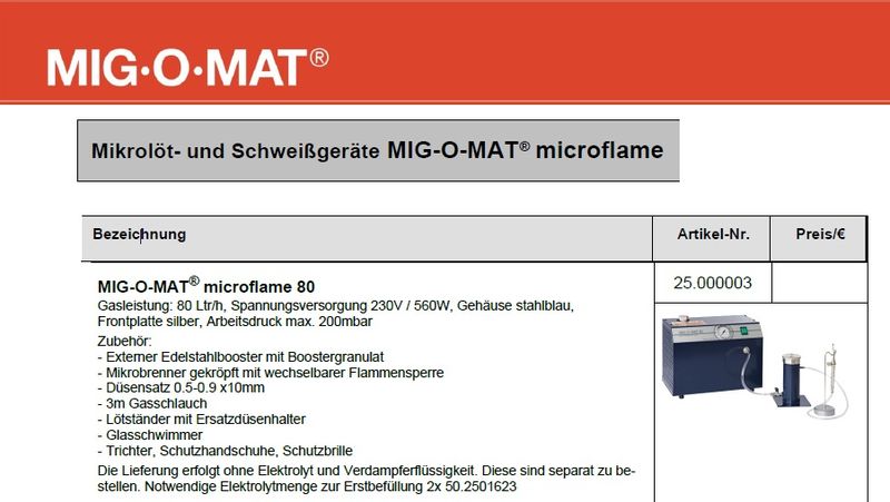 MIG-O-MAT microflame 80 Mikrolöt- und Schweißgerät