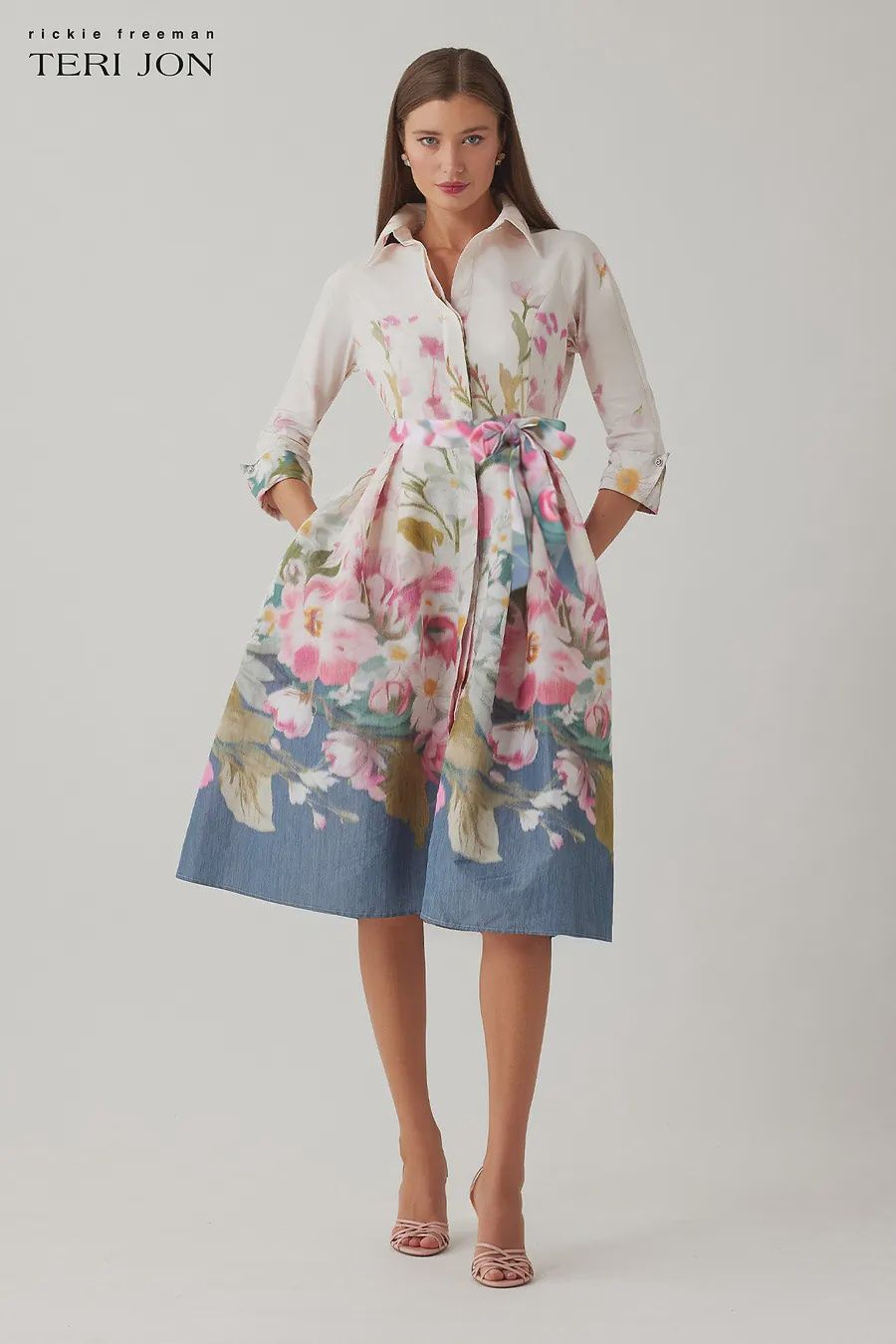 TAFFETA FLORAL PRINT SHIRT WAIST DRESS 266252