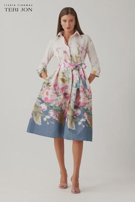 TAFFETA FLORAL PRINT SHIRT WAIST DRESS 266252
