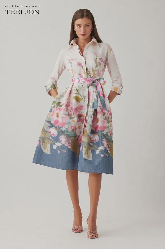 TAFFETA FLORAL PRINT SHIRT WAIST DRESS 266252