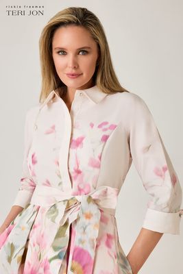 TAFFETA FLORAL PRINT SHIRT WAIST DRESS 266252