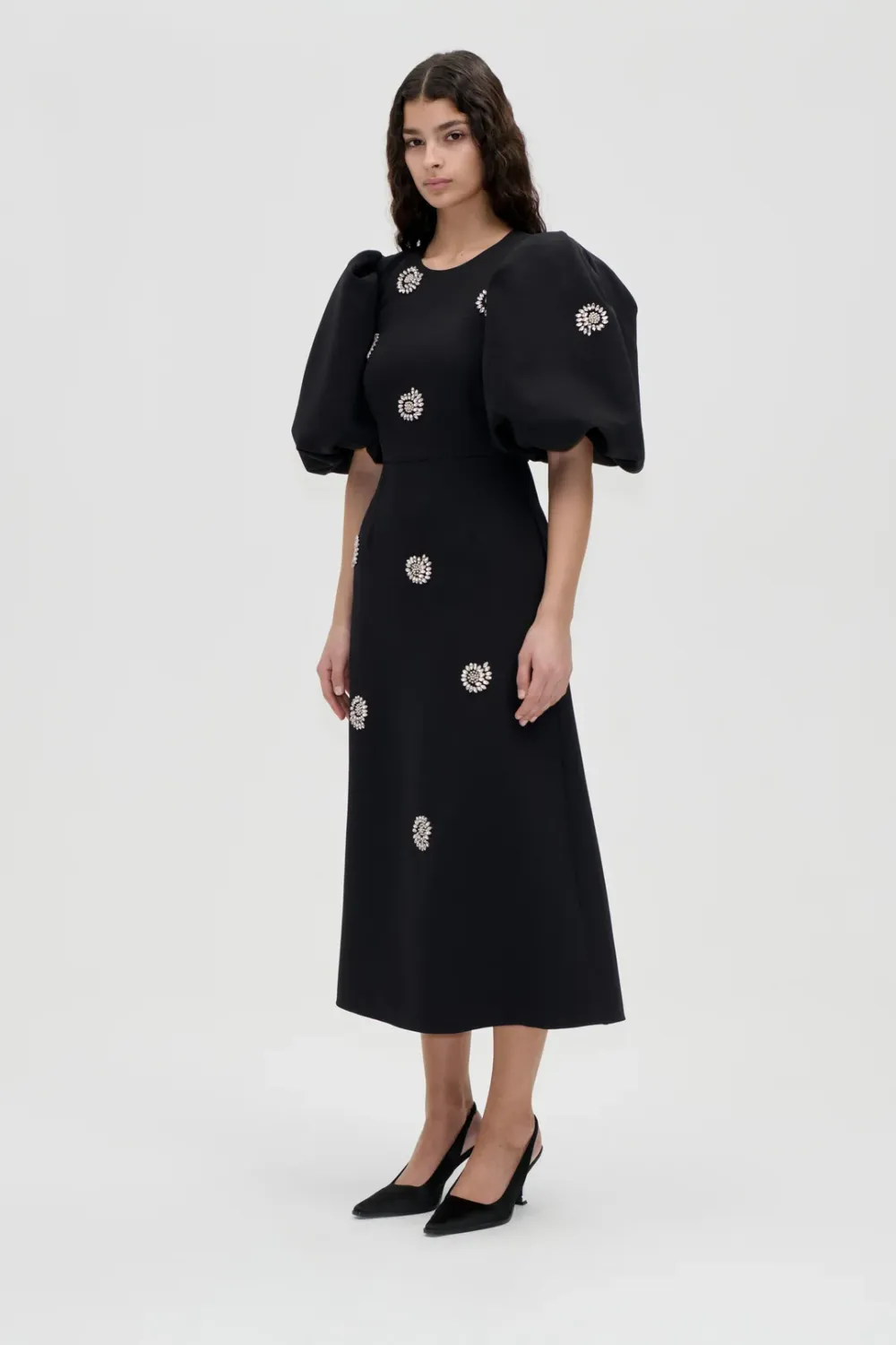 PUFF SLEEVE MIDI DRESS