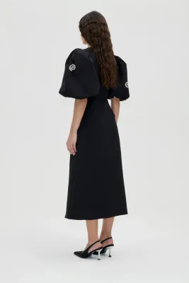 PUFF SLEEVE MIDI DRESS