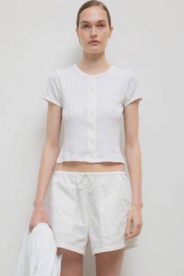 POINTELLE SHORT SLEEVE CARDIGAN