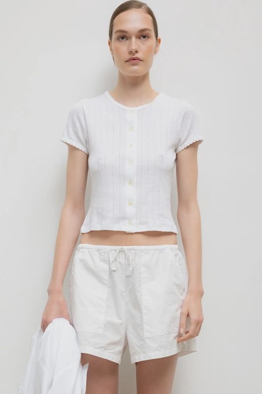 POINTELLE SHORT SLEEVE CARDIGAN