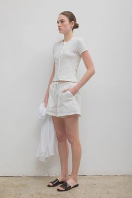 POINTELLE SHORT SLEEVE CARDIGAN