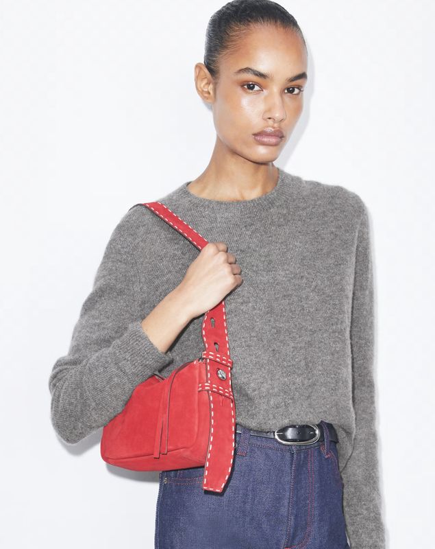 SMALL ROMY SUEDE PICK STITCH SHOULDER BAG