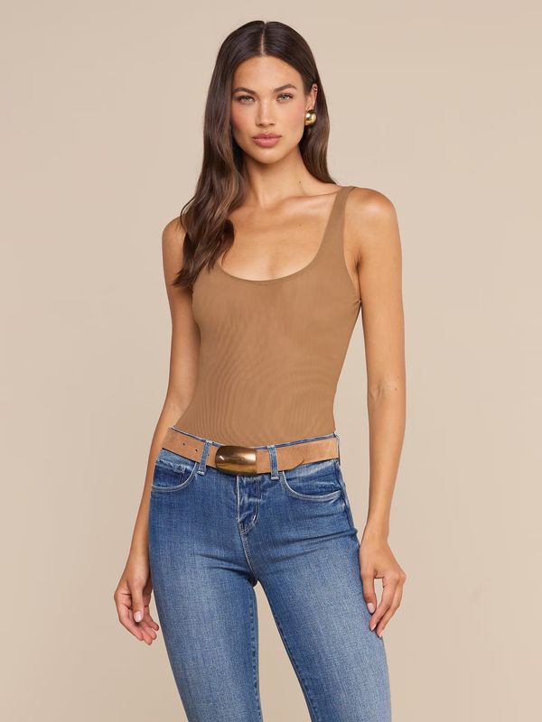 KALEA SCOOP NECK MESH TANK BODYSUUIT in DARK MACCHIATO