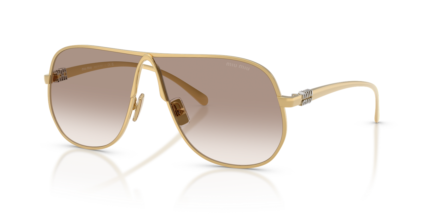 MIU MIU SUNGLASSES 0MU A56S, Color: 5AK90L/GOLD FRAME W/ CLEARR GRADIENT BROWN LENS (THE BAD BUNNY!!), Size: 66