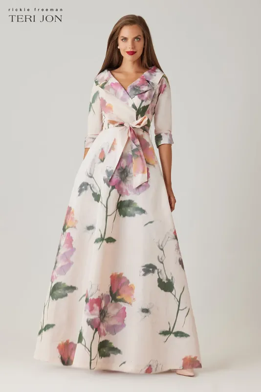 TAFFETA DIGITAL PRINT COLLAR SHIRT GOWN 269013