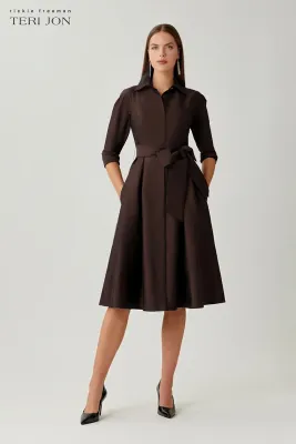 3/4 SLEEVE BELTED TAFFETA SHIRT DRESS 69224