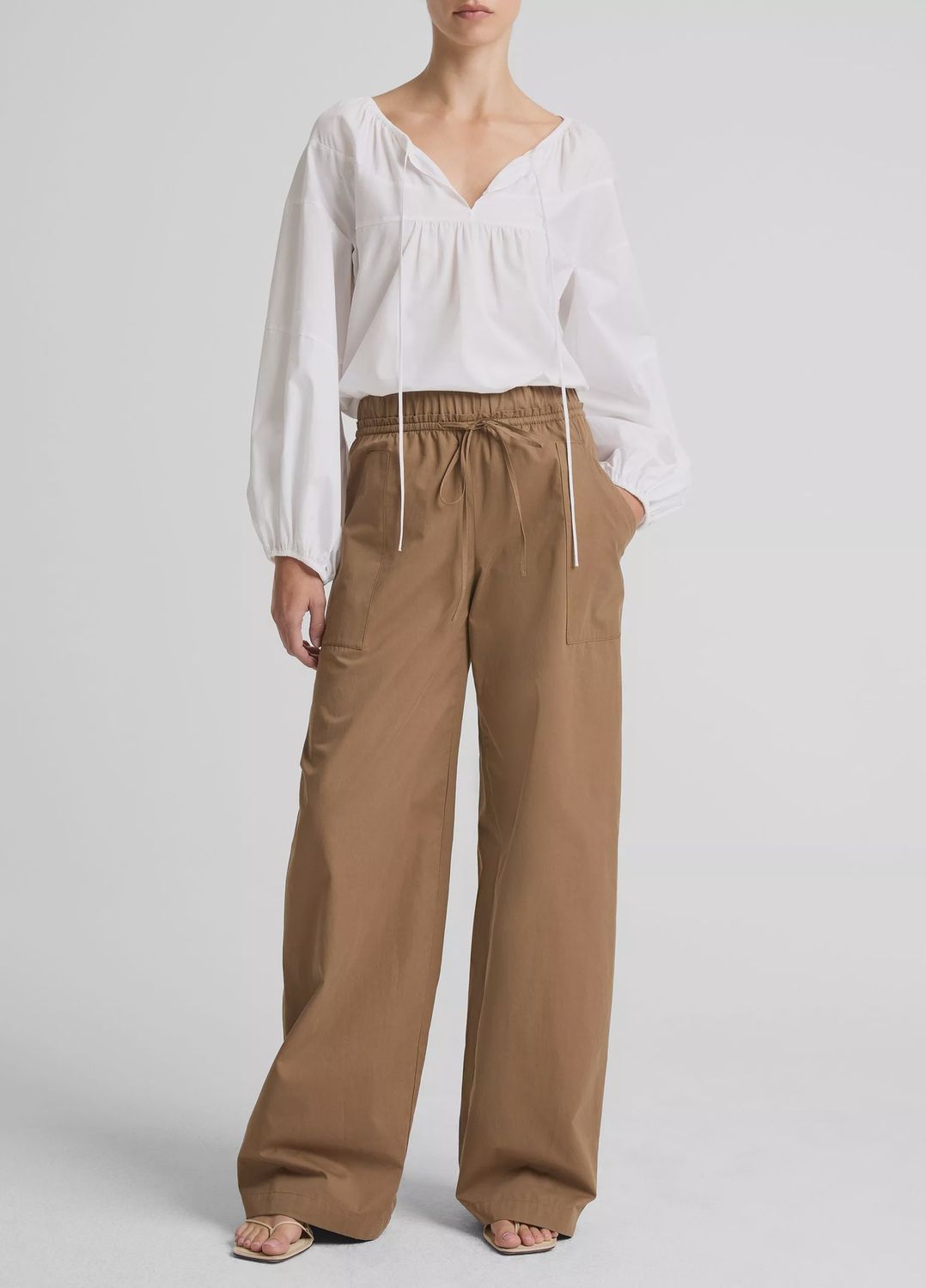 MID RISE COTTON DOUBLE-WAIST DRAWSTRING PANT