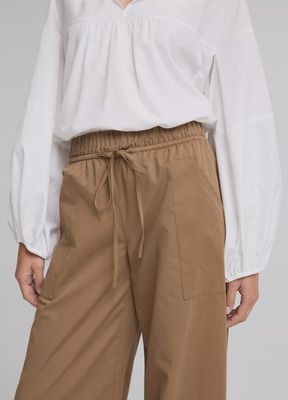 MID RISE COTTON DOUBLE-WAIST DRAWSTRING PANT