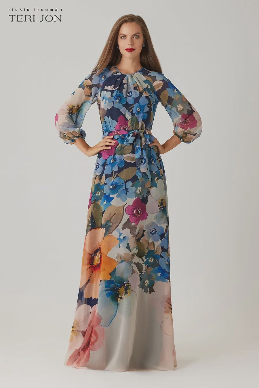 CHIFFON FLORAL PRINT MAXI GOWN