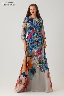 CHIFFON FLORAL PRINT MAXI GOWN